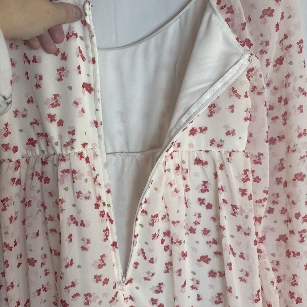 FRANCESCA'S MI AMI WHITE RED FLORAL LONG SLEEVE BABYDOLL DRESS Size XS Preowned - Picture 16 of 16